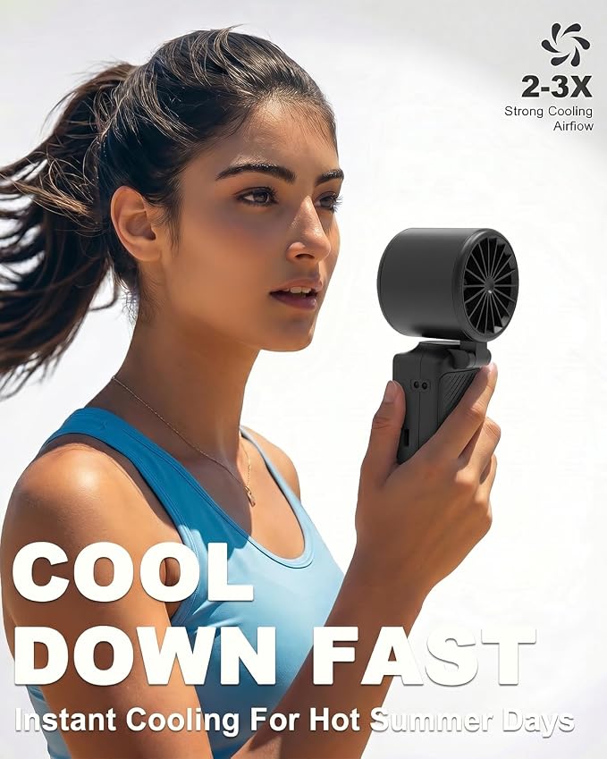 Rechargeable Personal Fan – 3-in-1 Foldable Handheld Turbo Fan with Ice Compress, 6000mAh Battery Lasts 20H, 100 Speeds & 20000 RPM Quiet Motor, Wearable Portable Fan for Outdoor Travel Office - Image 2