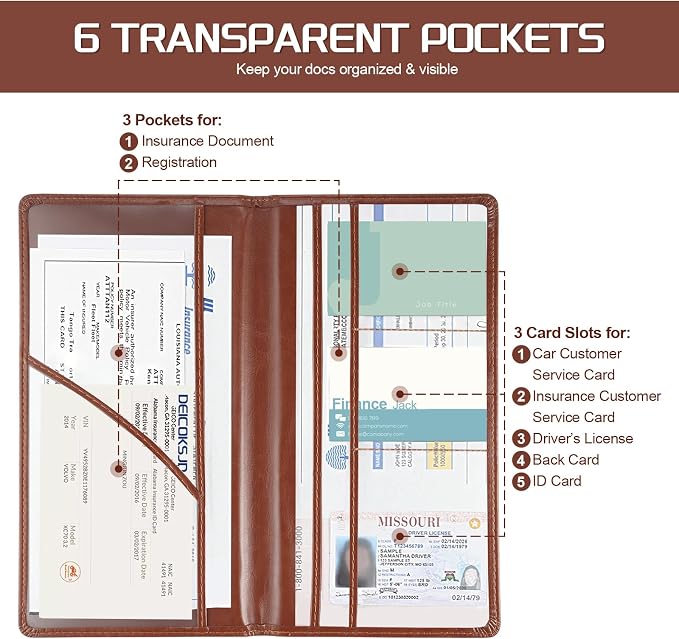 JUSTTOP 1Pack Car Registration and Insurance Holder,Car Document Holder for Cards License with Magnetic Shut,Vehicle Glove Box Car Organizer for Documents, Cards, License(Brown) - Image 5