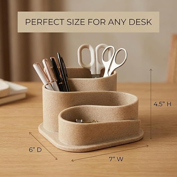 OAKOA Aesthetic Desk Organizer - Modern Desk Accessories - Boho Pen Holder | Beige Aesthetic Desk Accessories - Modern Cute Desk Organizer - Neutral Boho Desk Accessories - Desk Essentials for Women - Image 2