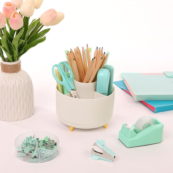 SKYDUE Teal Office Supplies Set, Office Desk Accessories 10Pcs, Pencil Holder for Desk, Stapler, Tape Dispenser, Scissors, Clips and 1000pcs Staples, School Supplies for Teacher - Image 8