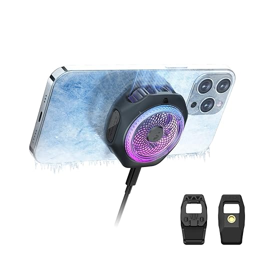 Black Shark Magnetic Cell Phone Cooler 4Pro, Portable RGB Cooling Fan, Cellphone Radiator with Removable Grip, App-Controlled Smart Temperature Control for iPhone MagSafe Series/Android/Tablet/iPad by BlackShark