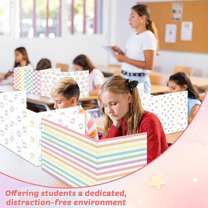 30 Pack Desk Dividers for Students Rainbow Pastel Privacy Folder for Students Waterproof Study Carrel Dividers Testing Divider Privacy Classroom Shield Folder Boards for Classroom Teacher Supplies - Image 6
