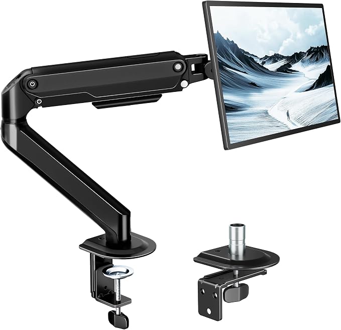 monTEK Single Monitor Arm Mount for 17-32 Inch Screens, Heavy Duty Steel Mechanical Spring Desk Monitor Stand, Full Motion Adjustable Monitor Arm with Clamp & Grommet, VESA 75/100, Holds up to 20lbs by monTEK