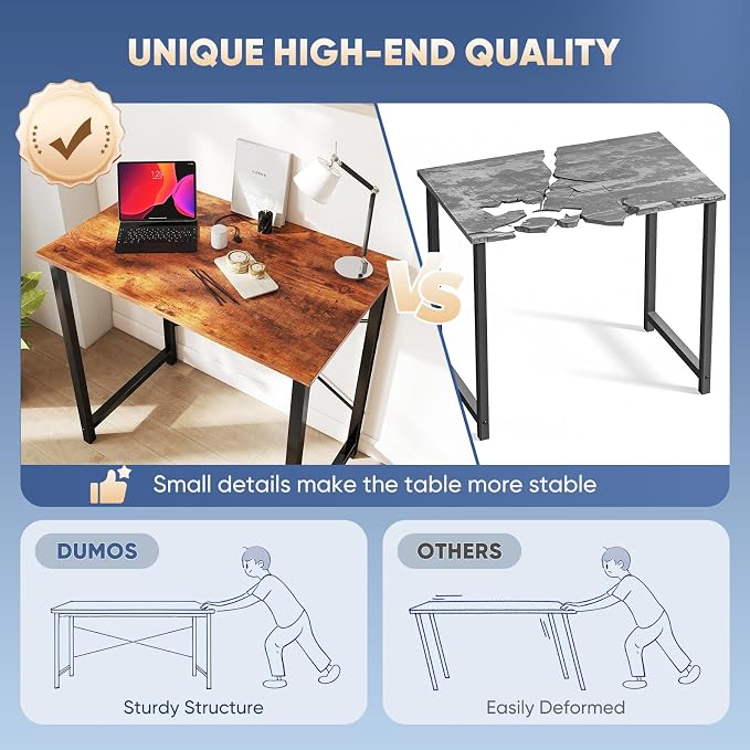 DUMOS 32 Inch Small Computer Desk, Gaming Desks for Home Office Bedroom | Modern Study Writing Work Table, Craft PC Desk Simple Workstation with Reinforcement Structure, Rustic Brown - Image 5