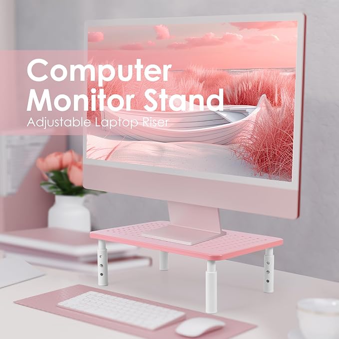 LOTEYIKE Monitor Riser Desktop Stand, Flat Screen TV Monitor Stand Riser, Sturdy Metal Laptop Computer Monitor Stand Shelf for Printer, iMac, 3 Height Adjustable PC Stand with Mesh Platform - Image 2