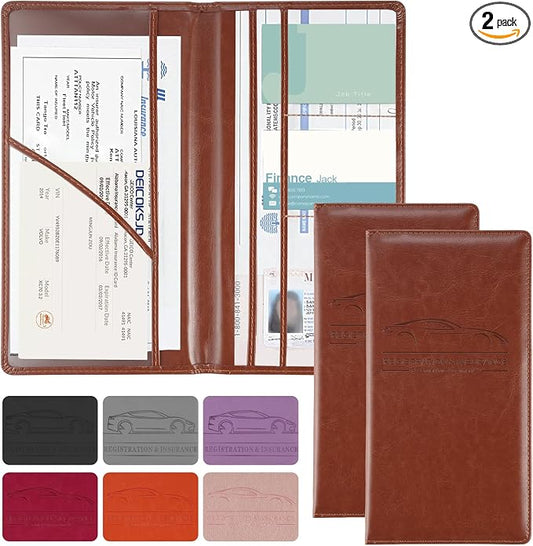 JUSTTOP 2Pack Car Registration and Insurance Holder,Car Document Holder for Cards License with Magnetic Shut,Vehicle Glove Box Car Organizer for Documents, Cards, License(Brown) by JUSTTOP