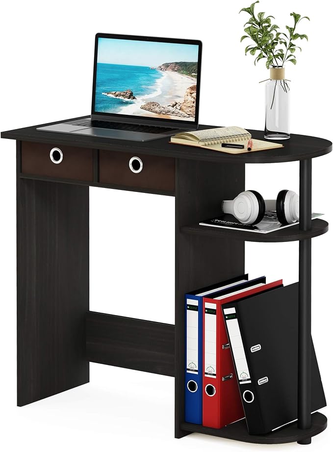 Furinno Go Green 32-Inch Black Computer Desk, Office Desk with 2 Side Shelves and Storage Bins, Rectangular Home Office Desk, Gaming Desk for Home Office, Bedroom, Study Room, Black Espresso - Image 3