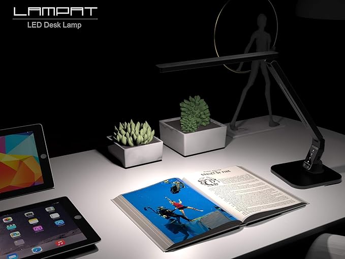 Lampat Dimmable LED Desk Lamp, 4 Lighting Modes (Reading/Studying/Relaxation/Bedtime), 5-Level Dimmer, Touch-Sensitive Control Panel, 1-Hour Auto Timer, 5V/1A USB Charging Port, Piano Black - Image 6
