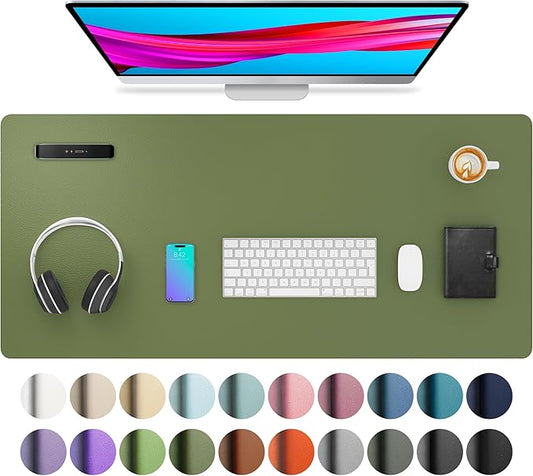 Aothia Leather Desk Pad Protector, Mouse Pad, Office Desk Mat, Non-Slip PU Leather Desk Blotter, Laptop Desk Pad, Waterproof Desk Writing Pad for Office and Home (36" x 17", Olive Green) by AothiaSimpleNaturalUnique