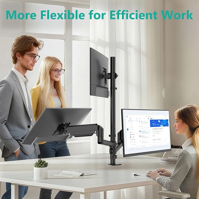 WALI Triple Monitor Mount for 13-27 inch Screens, Taller 3 Monitor Desk Mount, up to 19.8lbs, 31.9 inch Height Max, Adjustable Triple Monitors Stand, VESA 75/100mm (GSDM003S), Black - Image 5