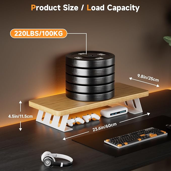 Monitor Stand - 24 Inch Wood Monitor Stand Riser, 220 Pounds Load Capacity Desk Monitor Riser for Laptop/PC/Printer, Desktop Stands Organizer for Home Office - Image 3