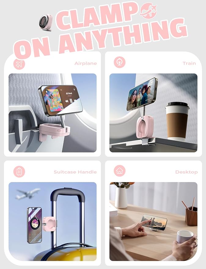 LISEN Airplane Travel Essentials for Flying Airplane Phone Holder for Desk | Pink Office Desk Accessories And Decor Room Decor For Women Airplane Gadgets For Long Flights Magsafe Phone Accessories - Image 7
