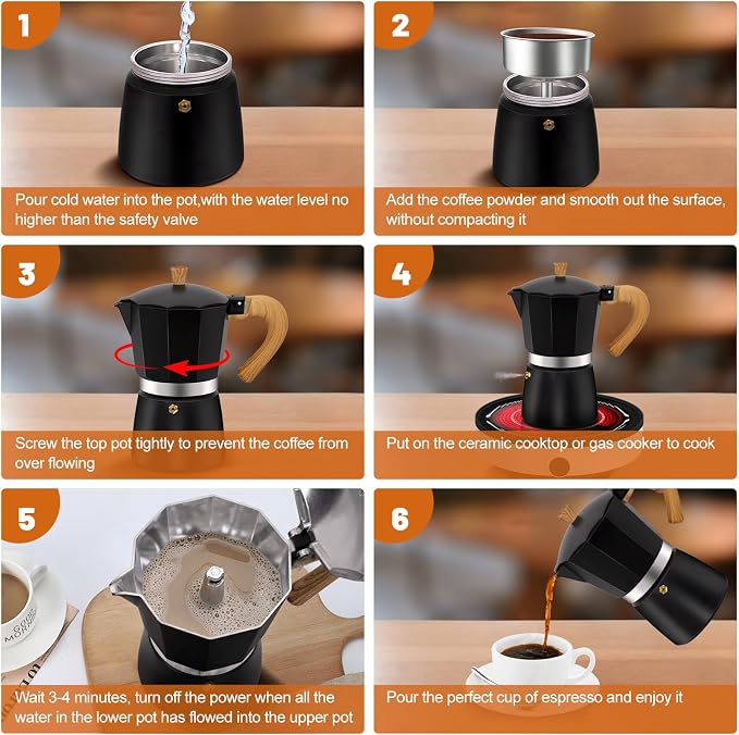 6 Cup Aluminum Espresso Stovetop Moka Pot Express Coffee Maker Percolator Italian Classic Mocha Coffee Machine for Italian and Cuban Cafe Brewing for Home & Camping 300ml 10oz - Image 8