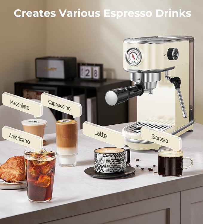 atatix 20 Bar Espresso Machine with Milk Frother, Compact Espresso Maker | Stainless Steel Coffee Machine with Precise Temp Control & 44oz Removable Water Tank for Latte, Cappuccino, Creamy White - Image 2
