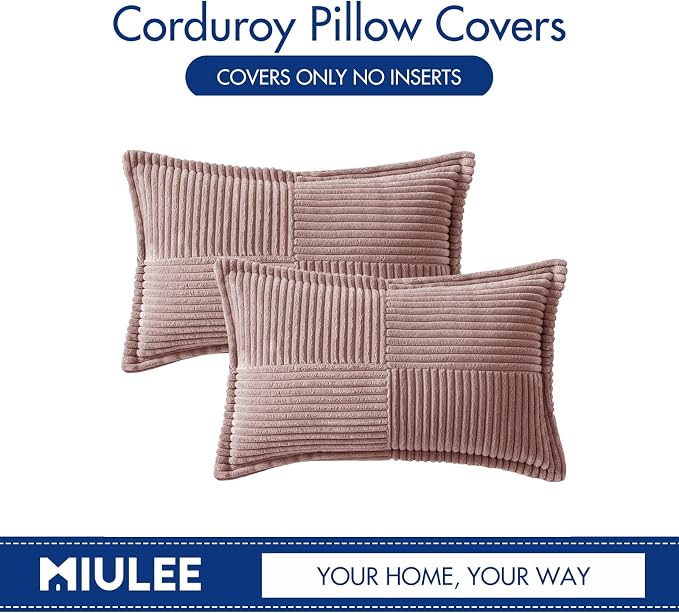 MIULEE Spring Decorative Lumbar Throw Pillow Covers for Couch Bed Livingroom 12x20 Inch Set of 2 Blush Pink Boho Throw Pllows Broadside Striped Patchwork Soft Corduroy Pillowcases Valentine Decor - Image 6