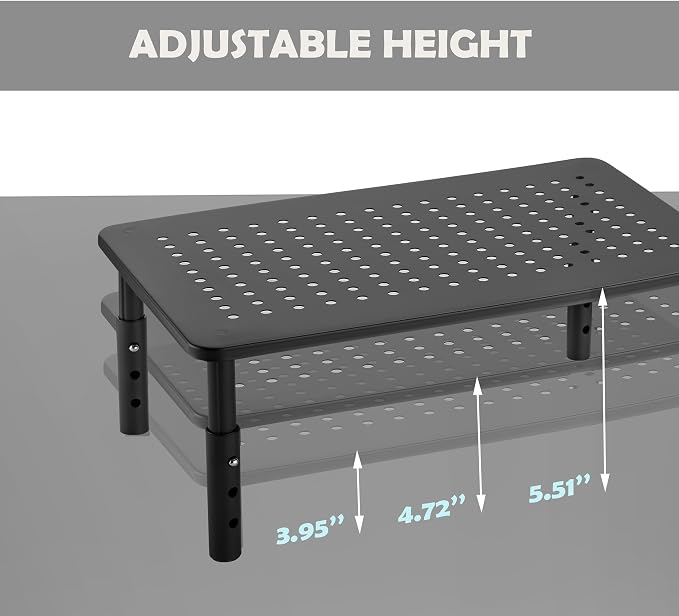 Monitor Stand for Desk Monitor Riser, Adjustable Laptop Riser, Desk Organizer Desktop Printer Laptop Storage Shelf, Mesh Metal Computer Item Stand (2 Pieces)(14.5" Lx9.3 W/Piece) - Image 5