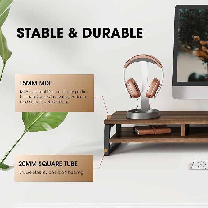 Fenge Dual Monitor Stand for Desk, 42.5in Large Monitor Riser for 2 Monitors, 2 Tier Computer Office Desk Top Shelf, Desktop Storage Stand for Laptop, PC, Computer, Printer - Image 3