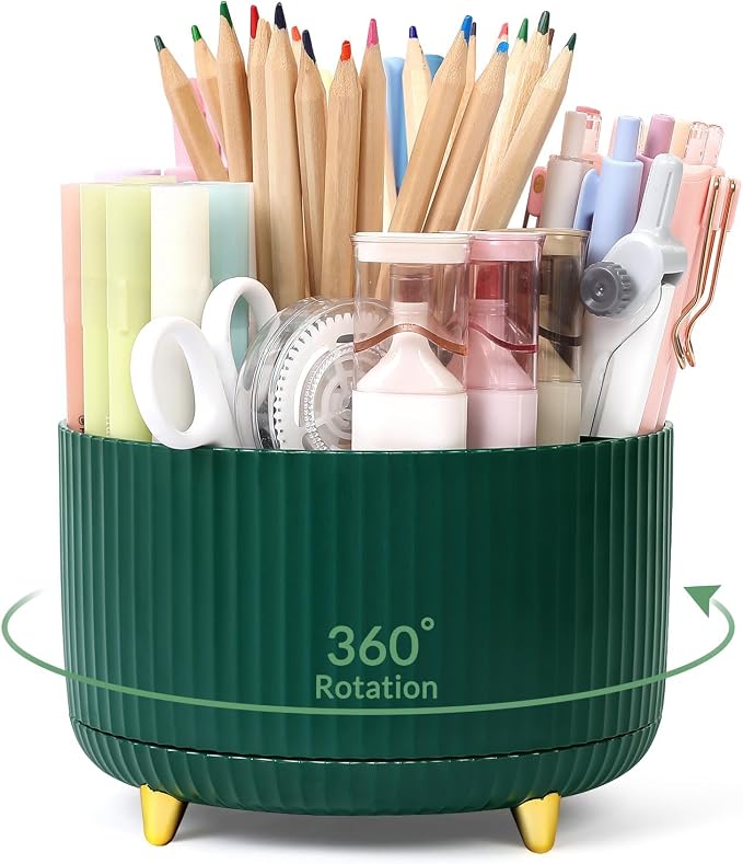 SKYDUE 360 Degree Rotating Desk Organizer, Dual-Purpose Pencil Pen Holder for Desk, Rotating Desk Pen Organizer with 5 Slots, Art Supplies, Pencil Cup for Office, School, Home by SKYDUE