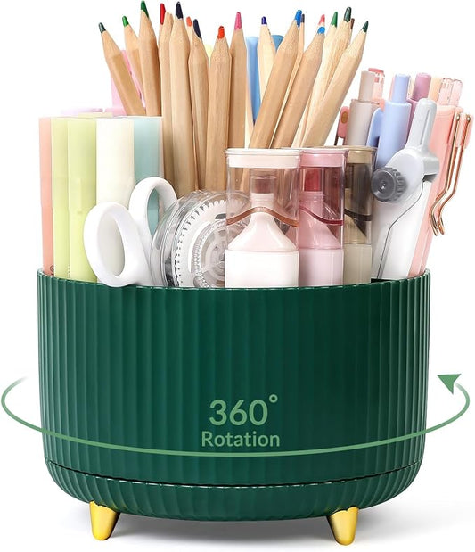 SKYDUE 360 Degree Rotating Desk Organizer, Dual-Purpose Pencil Pen Holder for Desk, Rotating Desk Pen Organizer with 5 Slots, Art Supplies, Pencil Cup for Office, School, Home by SKYDUE
