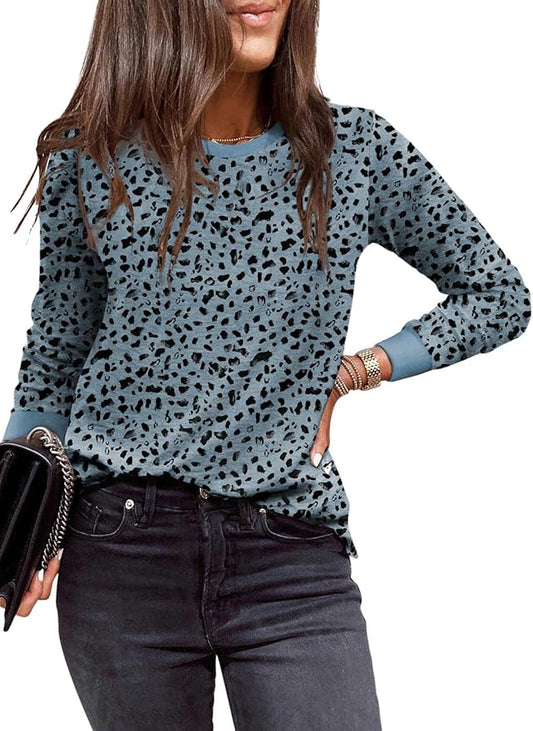 EVALESS Womens Crewneck Long Sleeve Tops Casual Polka Dots Tops Fall 2026 Tshirts Shirts by EVALESS