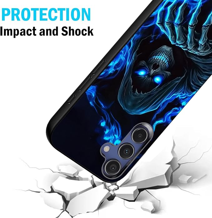 Designed for Galaxy S25 FE Phone Case,Slim Silicone Shockproof Protective Case for Galaxy S25 FE 6.7 inch,Skull with Blue Flame Art - Image 2