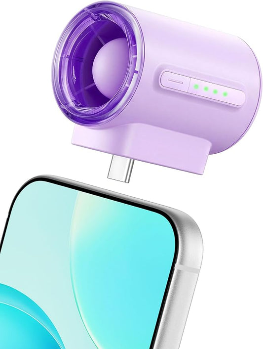 Aecooly Powerful USB C Phone Fan, 17000 RPM High Speed, Compatible with iPhone, iPad, Tablet, 4 Speed Mini Portable Cell Phone Fan Attachment for Summer, Travel, Gifts for Women-Purple by Aecooly