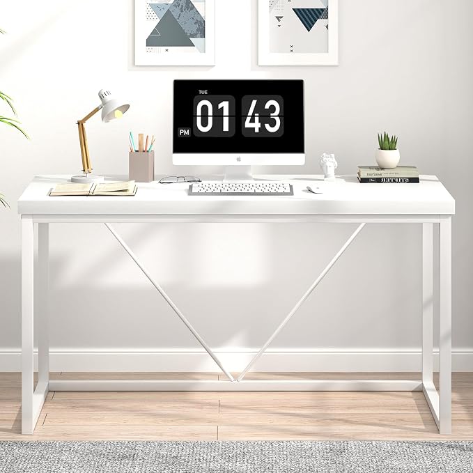 EXCEFUR White Computer Desk, Modern Home Office Desk, Small Wood Study Writing Table Workstation for Bedroom Living Room, 47 inch - Image 7