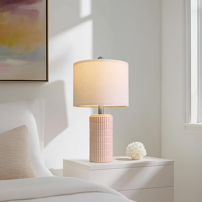 PoKat 20.75" Pink Ceramic Table Lamps Set of 2, Small Modern Bedroom Lamps for Girls Room, Bedside Lamps for Night Stands, Cute Lamps for Living Room Decor, Nightstands Desk Lamp, Light Pink - Image 5