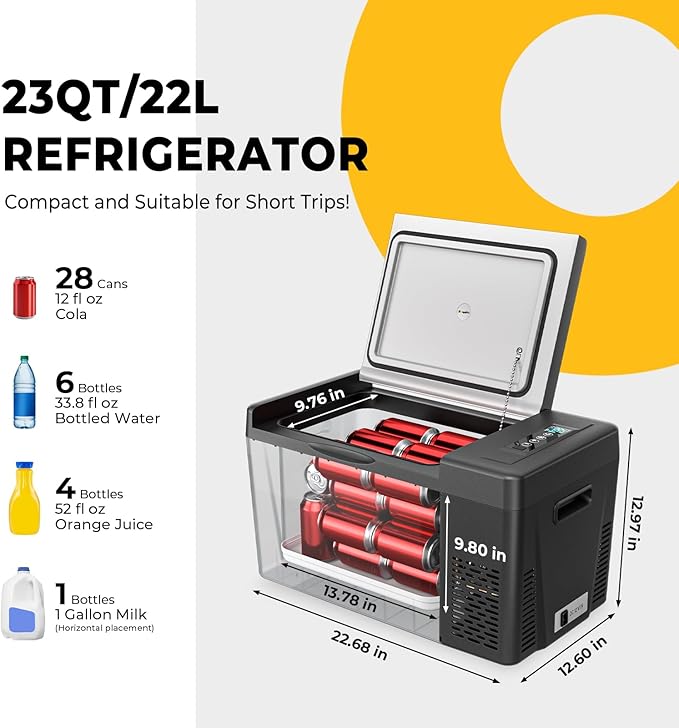BougeRV 12 Volt Refrigerator 12V Car Fridge 23 Quart Portable Freezer Compressor Cooler 12/24V DC 110~240V AC for Truck Van RV SUV Boat Travel Camping Road Trips Tailgating -8℉~50℉ (Black) - Image 4