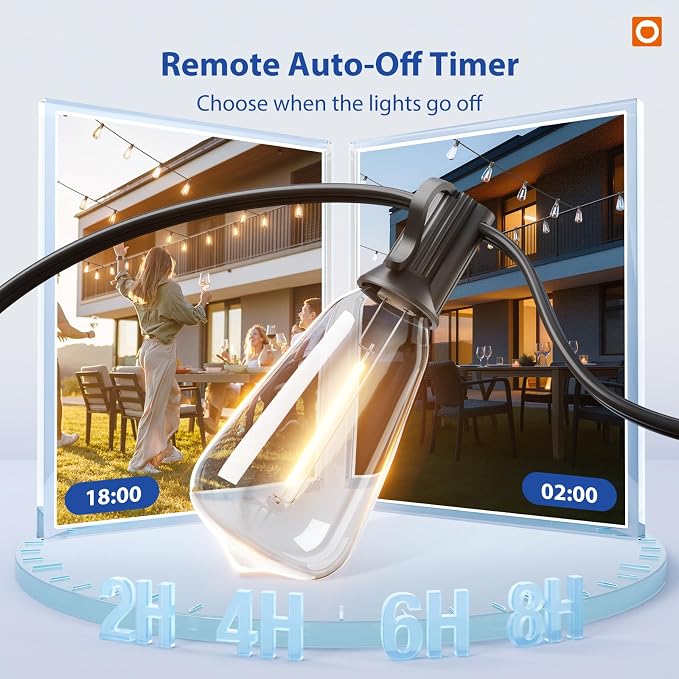 addlon 100FT(50FT*2) Outdoor String Lights ST38 LED with Remote Waterproof | 54 Dimmable Shatterproof Replaceable Bulbs, Connectable Hanging Strand for Porch Backyard Patio Garden Deck Outside, Timer - Image 7