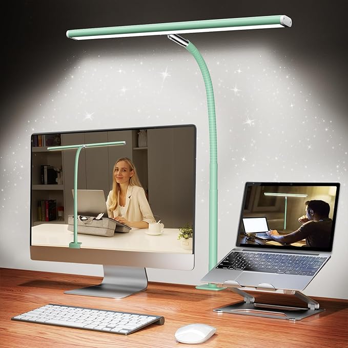 Airlonv LED Desk Lamp for Office Home, Eye-Caring Desk Light with Stepless Dimming Adjustable Flexible Gooseneck, 10W USB Adapter Desk Lamp with Clamp for Reading, Study, Workbench (Mint Green) by Airlonv