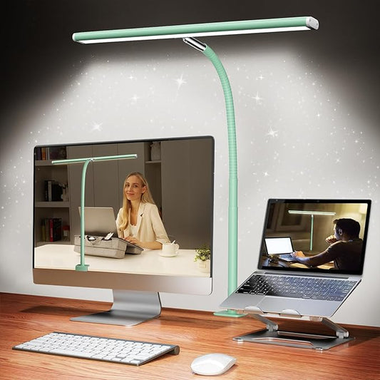 Airlonv LED Desk Lamp for Office Home, Eye-Caring Desk Light with Stepless Dimming Adjustable Flexible Gooseneck, 10W USB Adapter Desk Lamp with Clamp for Reading, Study, Workbench (Mint Green) by Airlonv