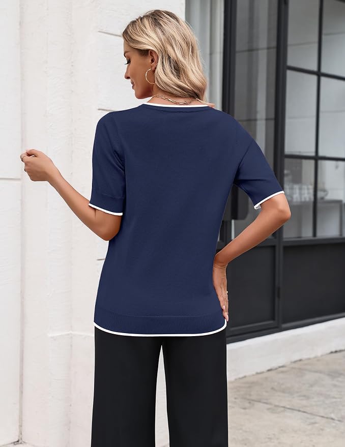 Zeagoo Women's Short Sleeve Sweater 2026 Spring Summer Tops Lightweight Casual V Neck Sweaters Dressy Work Blouses Clothes - Image 3