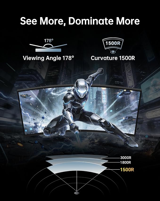 KTC 24 Inch Curved 240Hz Gaming Monitor, FHD 1500R Curved Computer Monitor 1080P, 3000:1 Contrast, Adaptive Sync, HDR, MPRT 1ms, HDMI DisplayPort, Low Blue Light, Tilt, VESA Mount, H24S17P - Image 3