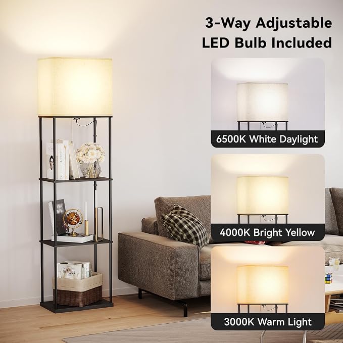 SUNMORY Large Size Floor Lamp with Shelves, 4-Tier Modern Standing Lamp with 3 Color Temperature Bulb, Tall Floor Lamp with Shelf, Corner Display Bookshelf Lamps for Living Room, Bedroom, Office - Image 2
