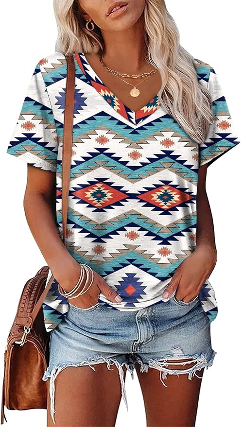 Alaroo Womens Summer Tops 2026 V Neck Short Sleeve Shirts Trendy Dressy Casual Vacation Outfits Printed - Image 2