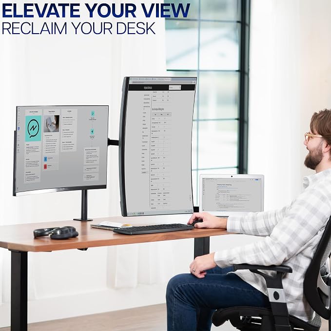 VIVO Dual Monitor Desk Mount, Heavy Duty Fully Adjustable Stand, Fits 2 LCD LED Screens up to 32 inches and 22 lbs Each, Black, STAND-V032 - Image 9
