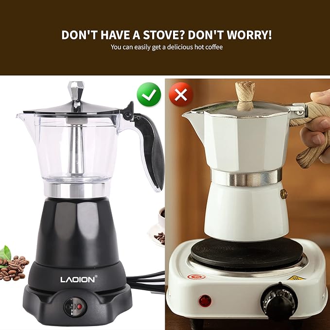 LAOION Cuban Coffee Maker, 6 or 3cup Electric Espresso Coffee Maker | Portable Cafeteras Electricas Modernas, Electric Moka Pot with Detachable Base & Overheat Protection, Coffee Gift - Image 6