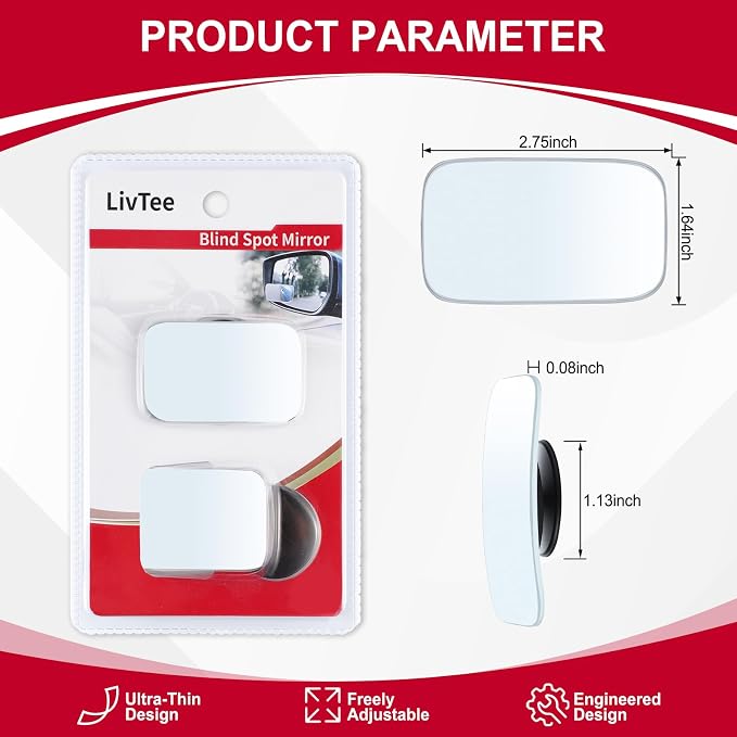 LivTee Blind Spot Mirror, Rectangle Shaped HD Glass Frameless Convex Rear View Mirror with wide angle Adjustable Stick for Cars SUV and Trucks, Pack of 2 - Image 3