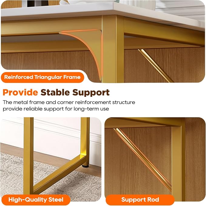 PayLessHere | 63 Inch Computer Desk | White Gold | Office Desk with Metal Frame, Adjustable Feet | Water-Resistant, Scratchproof Surface | Sturdy Writing Table for Home Office or Study | Pack of 1 - Image 5