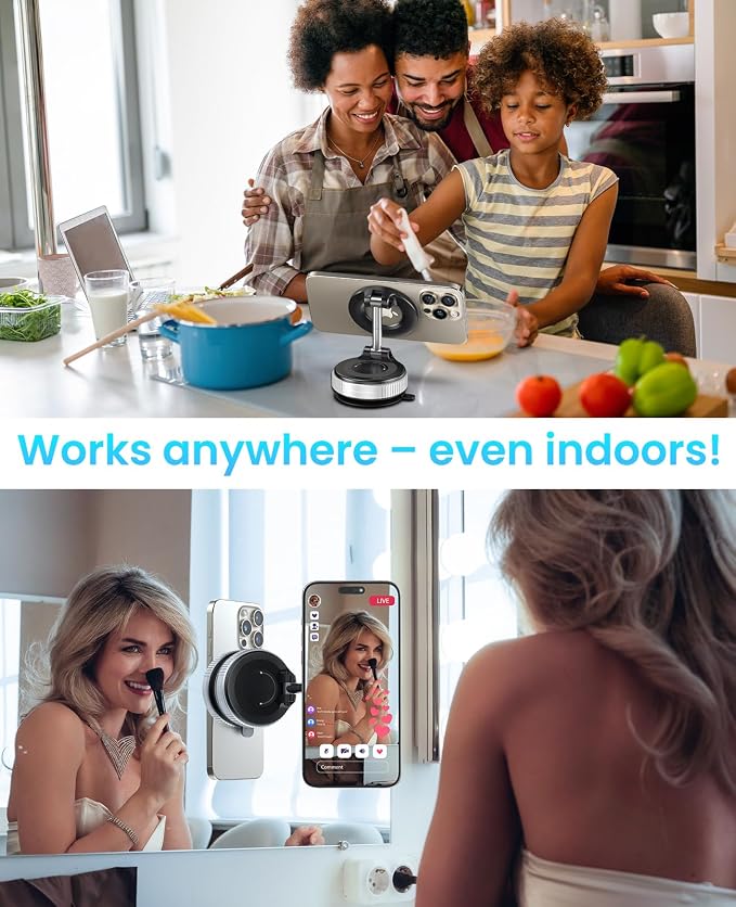 Jononser Magnetic Suction Cup Phone Mount for Magsafe, 360° Adjustable Magnetic Car Phone Holder, Pocket Size Foldable Car Mount, Phone Holders for Your Car for iPhone 17 16 15 14 13 12 Series,Silver - Image 7