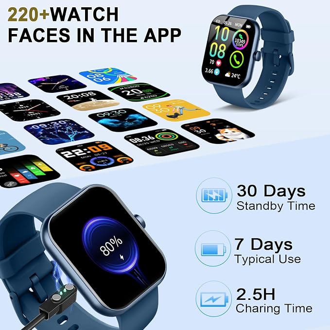 Smart Watch for Men Women (Answer/Make Call), 1.96"HD Smartwatch with Heart Rate/Sleep Monitor/Pedometer, 113+ Sports Modes, New Fitness Watch IP68 Waterproof, Activity Tracker for Android iOS-Blue - Image 6
