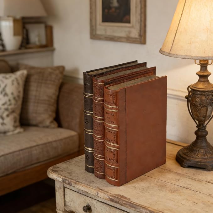 Guichifun Decorative Books Home Decor Accents - Resin Retro Classical Fake Books Faux Books Decoration Gifts for Men Coffee Table Shelf Decor for Living Room Decor 7.8 * 4.7 * 11 Inch - Image 5