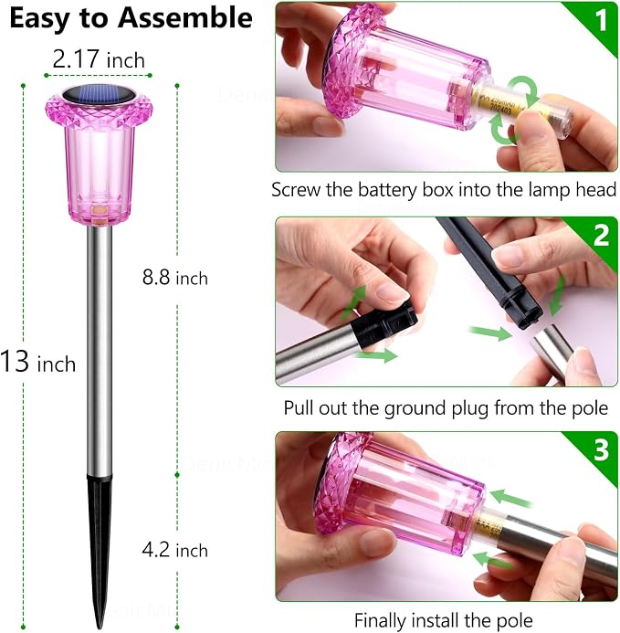 DenicMic Solar Outdoor Lights 10 Pack Pink LED Valentines/Mothers Day Decor | Garden Decor for Outside Yard Patio Flowerbed Pathway Starburst Pattern, Acrylic Diamond-like Lampshade Stainless Steel Pole - Image 3