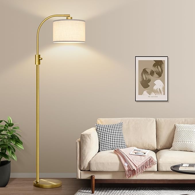 Nintiue Upgraded Modern Arc Dimmable Tall Standing Floor Lamp with Linen Shade, 1200 Lumens LED Bulb Included, for Living & Reading Room, Bedroom, Office & Nursery, Brass - Image 5
