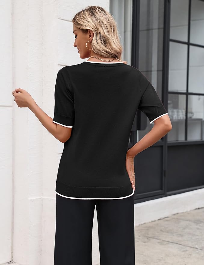 Zeagoo Women's Short Sleeve Sweater 2026 Spring Summer Tops Lightweight Casual V Neck Sweaters Dressy Work Blouses Clothes - Image 3