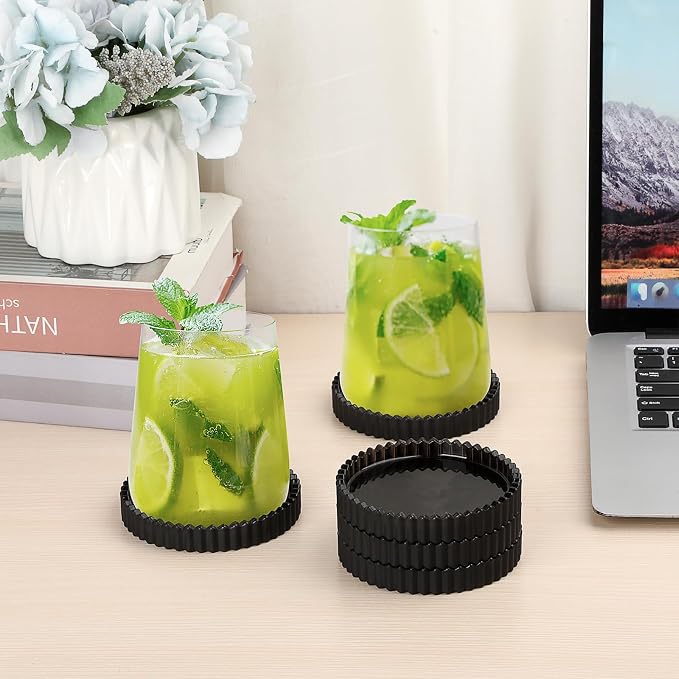 Glass Black Coaster Set of 5- Coasters for Glass Table Black Coasters Modern Round Cup Mats Coffee Table Decor for Kitchen, Bar, Dining Room, Living Room, Office - Image 7