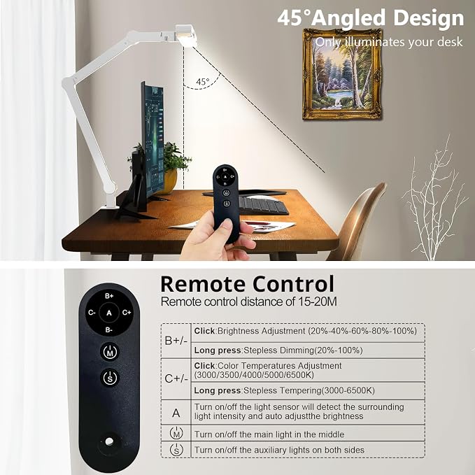 Micomlan Architect Desk Lamp with Clamp, Led Desk Lamp for Home Office with Remote Control, 24W Bright Dimmable Computer Light with Atmosphere Lighting Adjustable Table Light(Remote) - Image 5