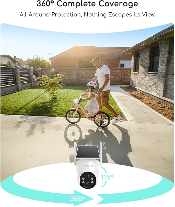 COOAU Cameras for Home Security​​, 2K 360° Solar Security Cameras Wireless Outdoor, Low-Light Rechargeable​​, Easy to Install, Surveillance Cam with AI Smart Detection,Color Night Vision,Two-way Audio - Image 4