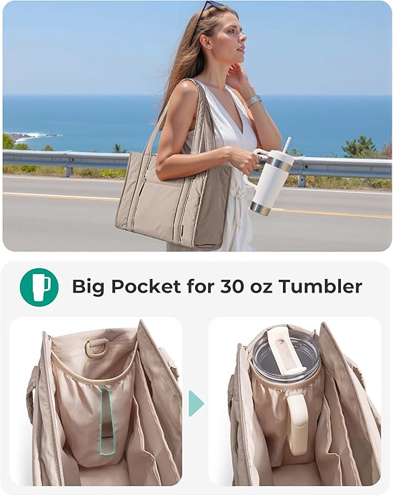 BAGSMART Boxy Tote Bag for Women, Crossbody Work Bag with Zipper | 3 Sizes Small Mini Tote Bag, Inner Tumbler Pocket Crush Bow Should Bag for Travel Work College - Image 4